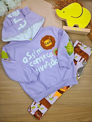 Conjunto Blusão em Moletom e Calça Legging em Molecotton Três e Já