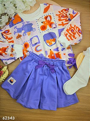 Conjunto Blusão e Shorts em Moletom Três e Já