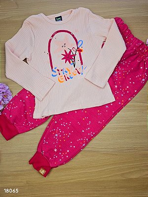 Conjunto Blusa Ribana e Calça em Moletom Flanelado Bee Loop