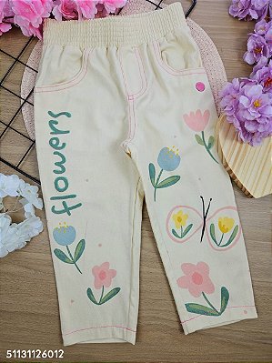 Calca em Sarja Flores Mon Sucré
