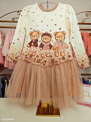 Vestido Inverno Bear em Molecotton Petit Cherie