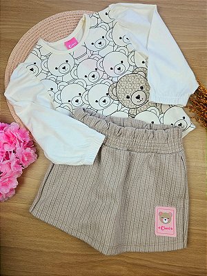 Conjunto Blusa Manga Longa e Saia em Camurça Cinti