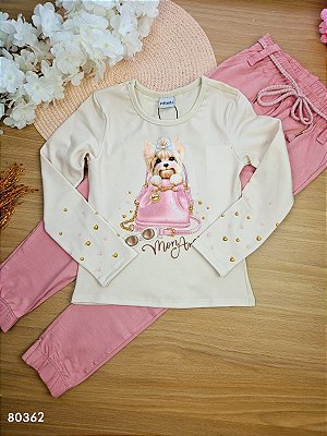 Conjunto de Blusa em Malha com Elastano e Calça em Molevisco Infanti