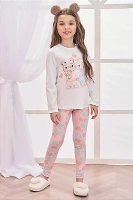 Conjunto de Pijama de Blusa e Calça Legging em Malha Comfy Infanti Infantil Menina