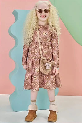 Vestido em Molecotton (Acompanha Bolsa) Kukiê Infantil Menina