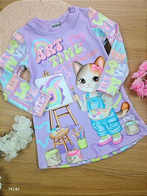 Vestido em Termoskin Gatinho Colorida Infanti Infantil Menina