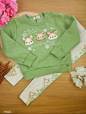 Conjunto Blusa em Moletom e Calça Legging em Termoskin Térmica Peluciada Infanti