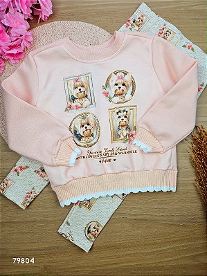 Conjunto Blusão em Moletom Peluciado e Calça Legging em Termoskin Peluciado Infanti