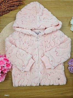 Jaqueta em Pelo Carneirinho Paetê Infanti Bebê Menina