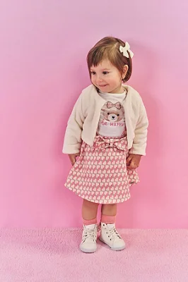 Conjunto Bebê Menina Body E Salopete Ursinho Rosa Mundo Cinti