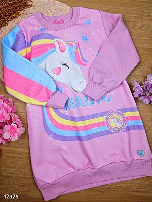 Vestido Infantil Menina Magic Unicórnio Lilás Cinti
