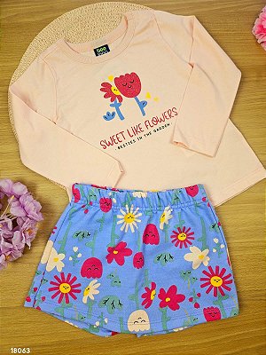 Conjunto Blusa em Cotton e Short Saia em Moletom Bee Loop
