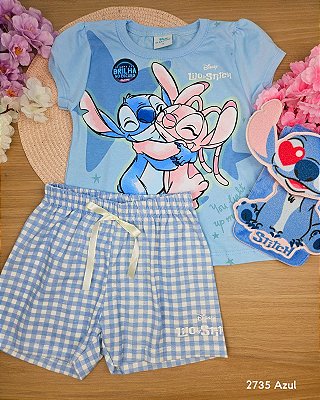 Pijama Stitch 100% Algodão Azul Disney Fakini
