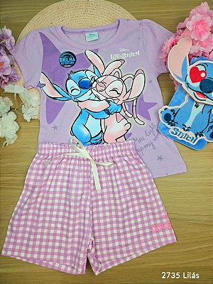 Pijama Stitch 100% Algodão Lilás Disney Fakini