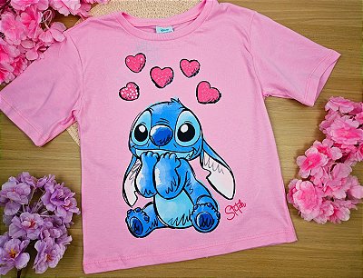 Blusa Stitch Disney 100% Algodão Rosa Fakini
