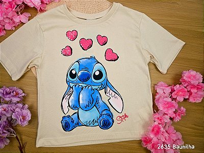Blusa Stitch Disney 100% Algodão Baunilha Fakini