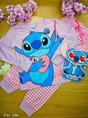 Conjunto Pijama 100% Algodão Stitch Disney (Brilha no Escuro) Lilás Fakini