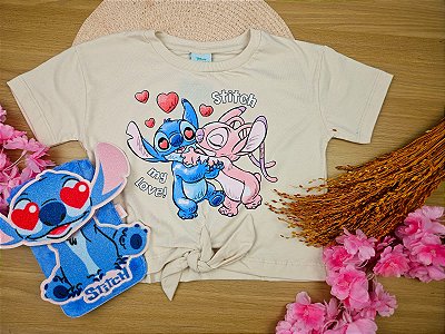 Blusa Stitch Disney 100% Algodão Baunilha Fakini