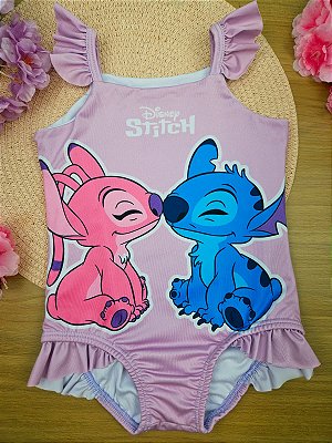 Maiô Moda Praia Stitch Disney Com Proteção UV Lilás Fakini
