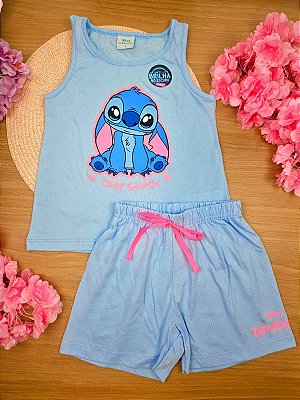 Pijama Regata Stitch 100% Algodão Disney Azul Fakini