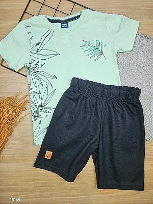Conjunto Blusa e Short em Moletom Sem Felpa Verde Bee Loop