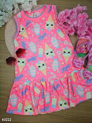 Vestido em Molecotton Kukiê Infantil Menina Rosa