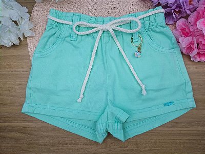 Shorts em Sarja com Elastano Kukiê Infantil Menina Verde Claro