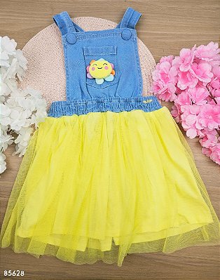 Salopete em Jeans e Tule com Elastano Kukiê Bebê Menina