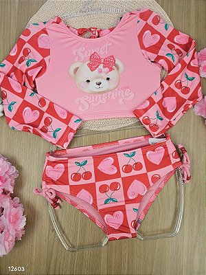 Biquini Blusa de Manga Longa e Calcinha Rosa Iogurte Cinti