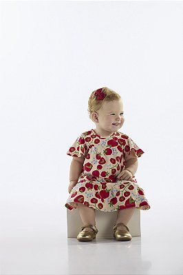 Vestido Manga Curta em Cotton Tomate Quimby