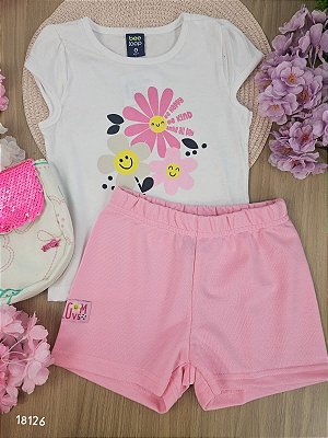 CONJUNTO BLUSA MEIA MALHA SHORT MOLETOM BRANCO ESPECIAL BEE LOOP