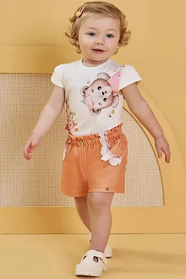Conjunto de Body em Cotton com Shorts em Molecotton Infanti Bebê Menina