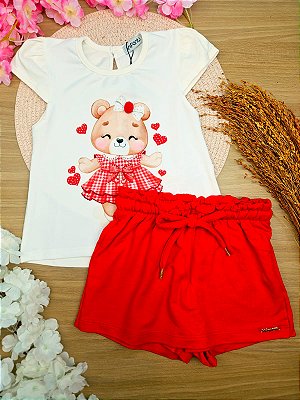 Conjunto de Blusa em Cotton com Short Saia em Molevisco Infanti Infantil Menina