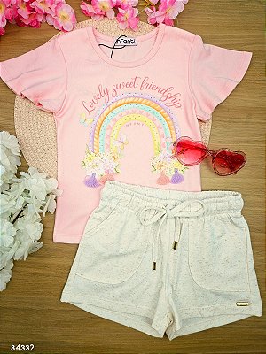 Conjunto de Blusa em Cotton e Shorts em Molevisco Infanti Infantil Menina