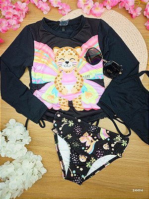 Trio de Blusa e Biquíni em Malha Uv Dry com Proteção Uv 50+ Infanti Infantil Menina