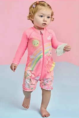 Macacão em Malha Uv Dry com Proteção Uv 50+ Infanti Bebê Menina