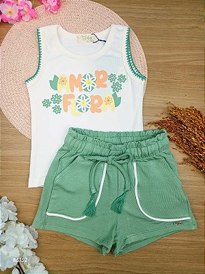 Conjunto de Blusa em Canelado Liz com Shorts em Molevisco Infanti Infantil Menina