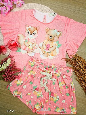 Conjunto de Blusa Boxy e Shorts em Malha Fresh Infanti Infantil Menina