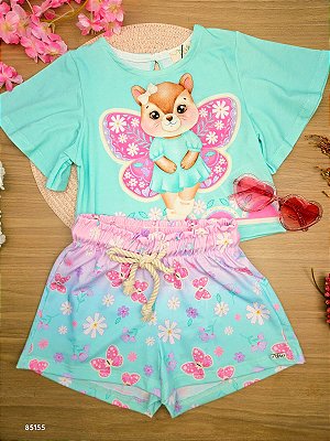Conjunto de Blusa Boxy e Shorts em Malha Fresh Infanti Infantil Menina
