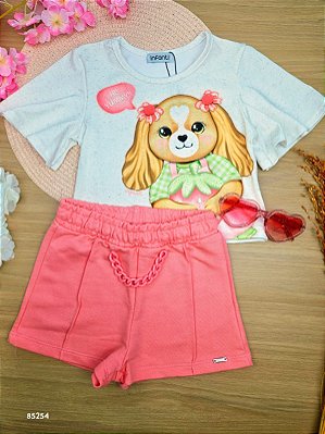 Conjunto de Blusa Boxy em Malha Power e Shorts em Moletom sem Pelúcia Infanti Infantil Menina