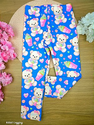 Calça Legging Ursinhos em Fly Tech Kukiê Infantil Azul Menina