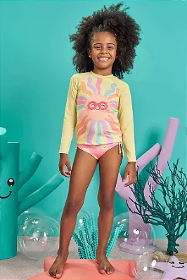 Conjunto de Biquíni e Blusa em Malha com Proteção UV 50+ Kukiê Infantil Menina
