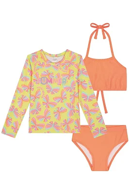 Conjunto de Biquíni e Blusa em Malha Jacquard Textura com Proteção UV 50+ Kukiê Infantil Menina