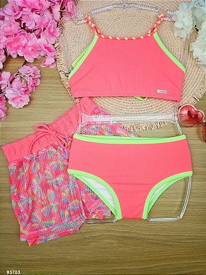 Biquíni com Proteção UV 50+ e Saída de Praia em Tule Kukiê Infantil Menina