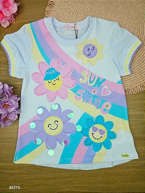 Blusa Alongada em Meia Malha Florzinhas Kukiê Infantil Menina