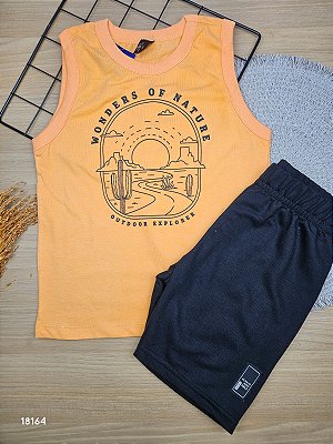 Conjunto Regata e Bermuda em Moletom Sem Felpa Laranja Bee Loop