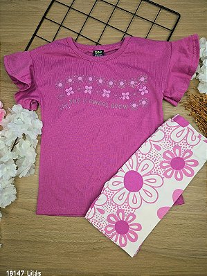 Conjunto Blusa Malha e Bermuda em Cotton Lilás Neon Bee Loop