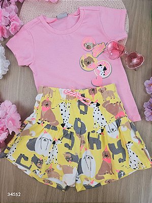 Conjunto Blusa e Short em Cotton Rosa Prisma Quimby