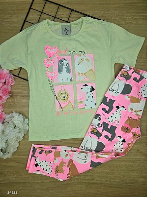 Conjunto Blusa Malha e Calça Cotton Verde Quimby
