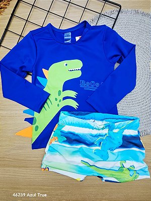Conjunto Blusa e Sunga Moda Praia Com Proteção UV Azul True Up Baby